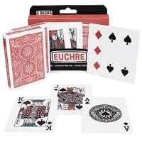 Euchre Card Game | 2 Specialty Decks, Pre-Stripped to 33 Cards for Classic American Euchre or 32 Card 6-Player Variant | Custom Bower Jacks Card Art and Blank Counter Cards Included