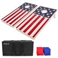 GoSports Regulation Size Stable Wooden Cornhole Website – American Flag Impact – Consists of Two 4’ x 2’ Boards, 8 Bean Bags, Carrying Case and Game Guidelines