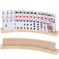 Exqline Crooked Wooden Playing Card Holder Tray Rack Organizer Effect of two Solid Card Holder for Kids Seniors – 13.8 x 1.9 x 2.4 Roam…