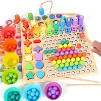 XREXS Wood Peg Board Bead Sport, Montessori Tutorial Toys for Ages 2 3 4 5 Years Outdated, Quantity Form Puzzle Magnetic Fishing Sport for Minute…