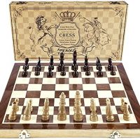 AMEROUS Chess Procedure, 15″x15″ Folding Magnetic Wooden Customary Chess Sport Board