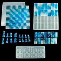 3 Pieces Chess Resin Mould and Domino Resin Mould Field, Including Chess Board Resin Mould, 3D Chess Fragment Mould for Resin, and Dominoes Molds for…