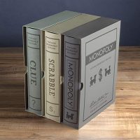 Scrabble, Monopoly, and Clue Vintage Board Game Bookshelf Sequence