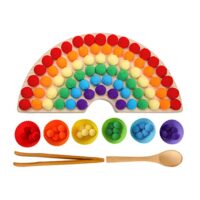 Macabaka Wood Board Bead Game, Rainbow Clip Beads Puzzle Montessori Coloration Sorting Toys Location Counting Matching Game Beads Early Education Board Game Lovely Motor Ability…