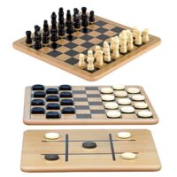 Regal Games – Reversible Wood Board for Chess, Checkers & Tic-Tac-Toe – 24 Interlocking Wood Checkers and 32 Fashioned Chess Objects – for Age 8…