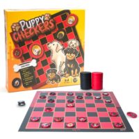 Puppy Checkers – Checkers Board Game for Kids, Adults, and Families. Checkerboard Game for Boys and Girls with 56 Adhesive Puppy and Dog Stickers!