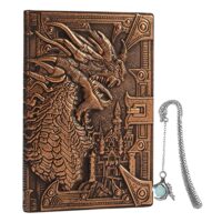 Loong Jian Dungeons and Dragons Gifts,DND Notebook，3d Dragon Embossed Journal with Glowing Retro Dragon Claw Bookmarks, Handmade leather journal (Red Bronze Dragon)
