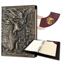 Ancient Deer DND Notebook Refillable binder,3D Vintage Leather Journal Writing with Bookmark Set, for dungeons and dragons D&D accessories books Great DM GM&Player gifts(Brone Dragon)